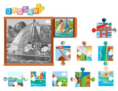 Parçalı bulmaca oyun çocuklar yelkenli tekne ile