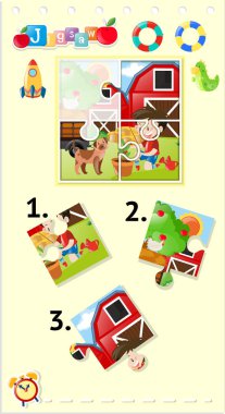 Parçalı bulmaca oyun şablon çocuk ve köpek