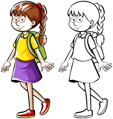 Hazırlanması bir sırt çantası ile kız doodle