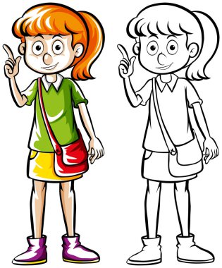 El çantası ile kızın hazırlanması doodle
