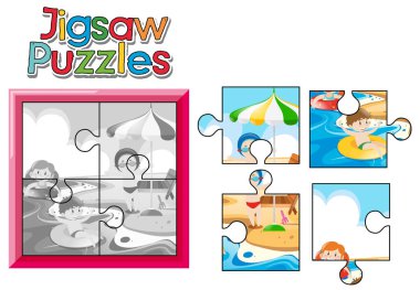 Parçalı bulmaca oyun sahilde çocuklarla