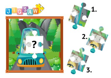 Parçalı bulmaca oyun arabayı kullanan çocuk ile