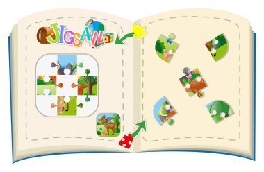 Ormandaki yabani hayvanların jigsaw puzzle parçaları