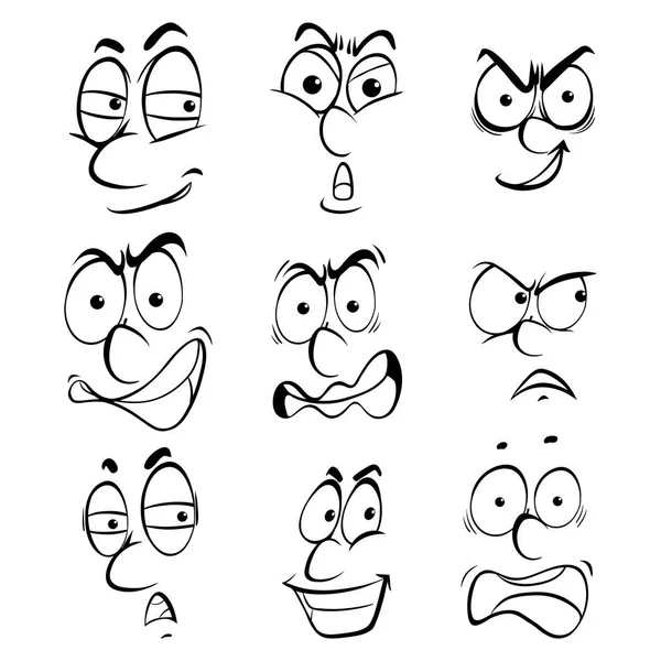 Nueve expresiones faciales sobre fondo blanco — Vector de stock