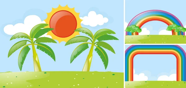 Scenes with rainbow and sun in park — Stock Vector