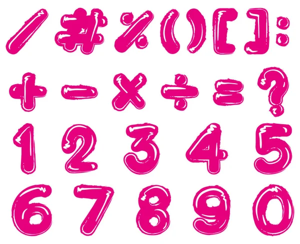 Pinkfarbenes Schriftdesign für Zahlen und Zeichen — Stockvektor
