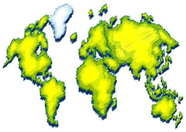 Mapa del mundo con color verde en tierra — Vector de stock