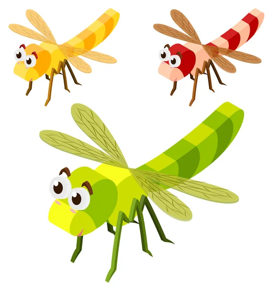 Três libélulas em design 3D — Vetor de Stock