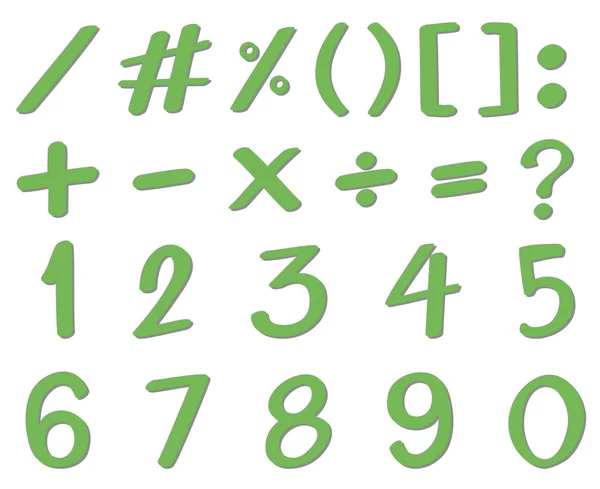 Conception de police verte pour les nombres et les signes — Image vectorielle