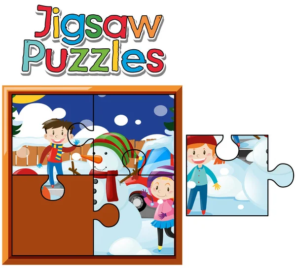 Puzzle hry s dětmi ve sněhu — Stockový vektor
