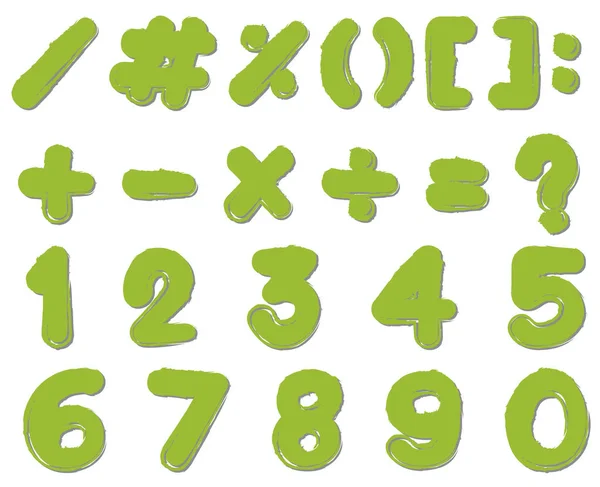 Design del carattere per numeri e segni in colore verde — Vettoriale Stock