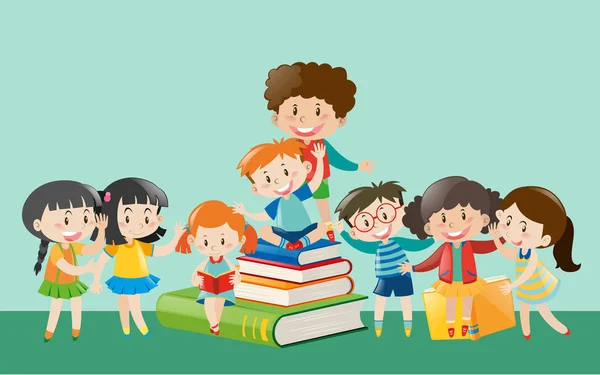 Niños felices con libros — Archivo Imágenes Vectoriales