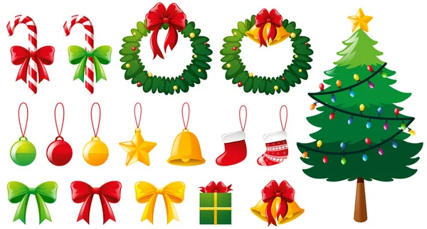 Árvore de Natal e muitos ornamentos — Vetor de Stock