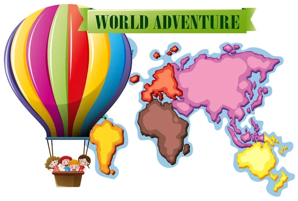 World adventure poster with map and balloon — Stock Vector