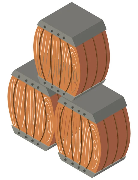 Trois barils en bois dans la conception 3D — Image vectorielle