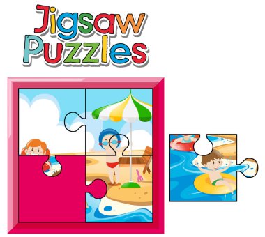 Parçalı bulmaca oyun Beach çocuklarla