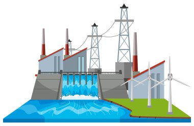 Rüzgar türbinleri ile baraj sahne