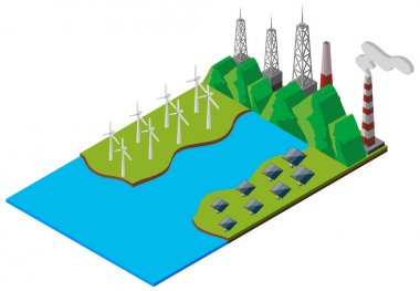 Rüzgar türbinleri ve güneş pili tarafından akış
