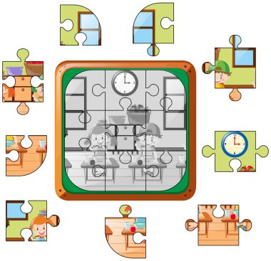 Jigsaw puzzle game with two kids eathing clipart