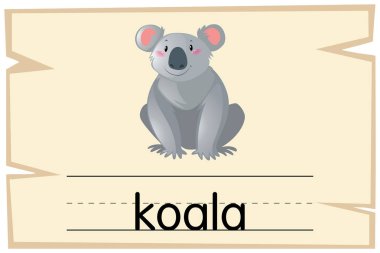Koala ayısı için Wordcard şablon