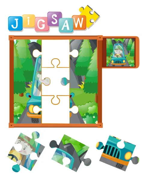 Gry puzzle układanki z chłopiec jazdy — Wektor stockowy