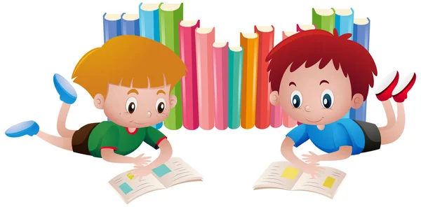 Δύο αγόρια, ανάγνωση βιβλίων — Διανυσματικό Αρχείο