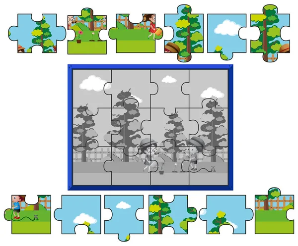 Pusselspel med barnen vattna växter — Stock vektor