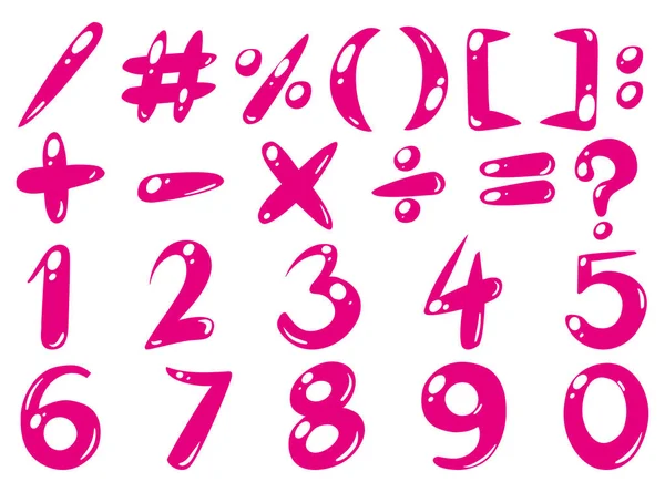 Font design for numbers and signs in pink — Stock Vector
