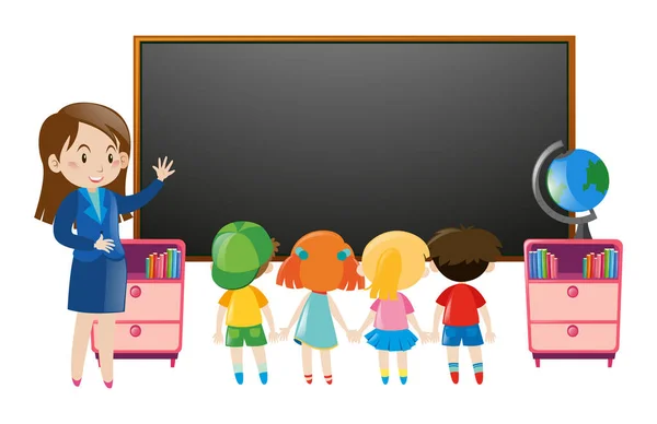 Barn och lärare i klassrummet — Stock vektor