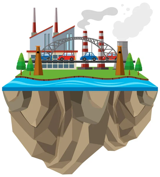 Заводы здания и автомобили на мосту — стоковый вектор