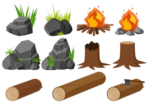 Elementos naturales con rocas y bosques — Vector de stock