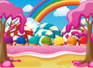 Dondurma ve lolipop ile bir manzara