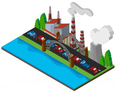 karayolu ile güç istasyonu için 3D tasarım