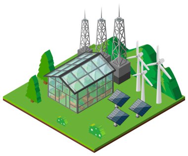 Yeşil ev ve rüzgar türbinleri alanında