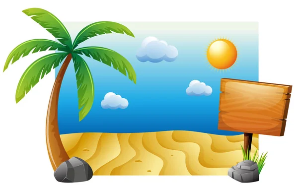 Escena de verano con playa y árbol — Vector de stock