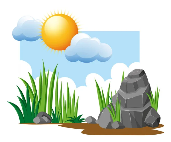 Garden scene with grass and rocks — Stock Vector