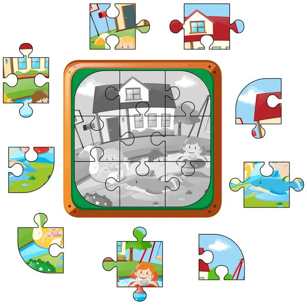 Gry puzzle układanki z dzieci w basenie — Wektor stockowy
