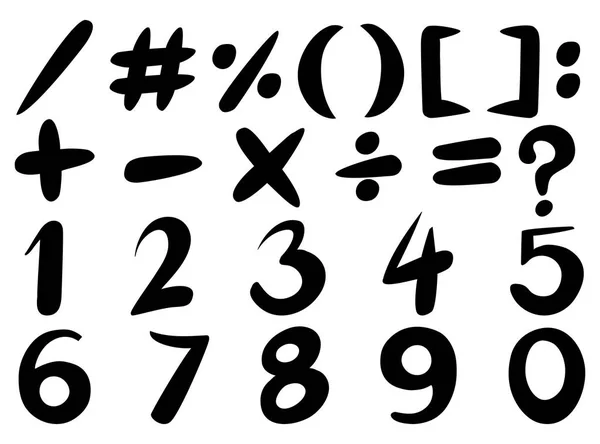 Design del carattere per numeri e segni in nero — Vettoriale Stock