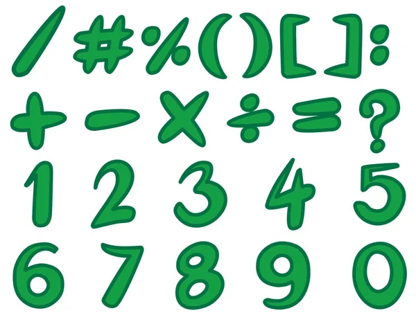 Números y signos simples en color verde — Vector de stock