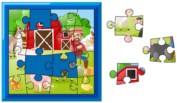Puzzle pièces pour agriculteur sur la ferme — Image vectorielle