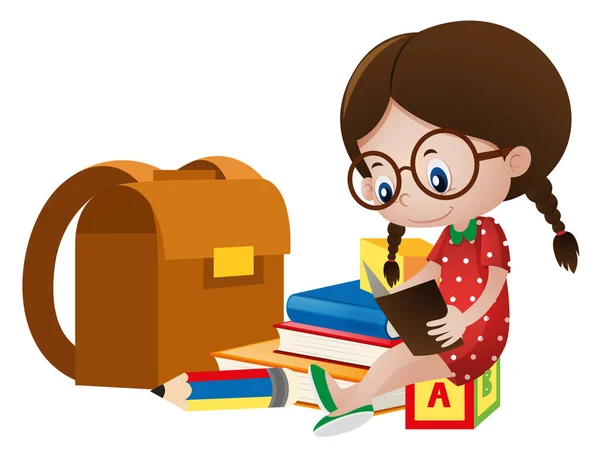 Mädchen liest allein Bücher — Stockvektor