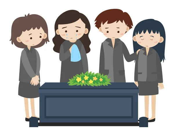 Triste gente llorando en el funeral — Vector de stock