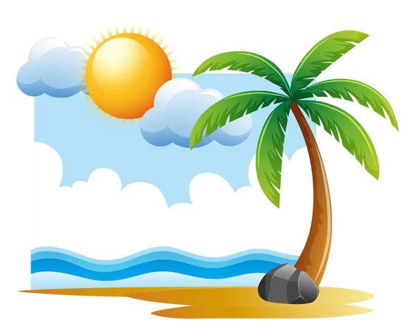 Summer scene with ocean and tree — Stock Vector