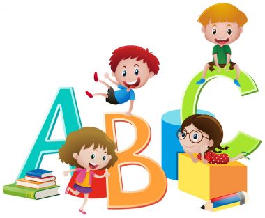 Dört çocuk ve İngilizce alfabe