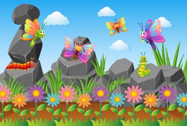 Çiçek bahçesinde böceklerin farklı türleri