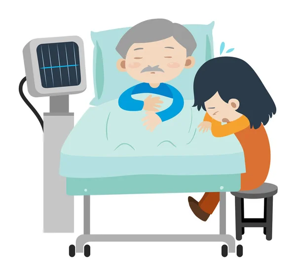 Dead man on hospital bed and girl crying — Stock Vector