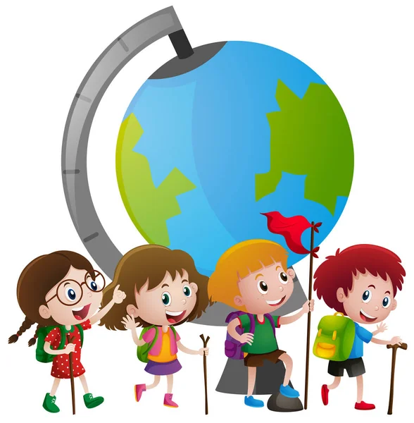 Tema educativo con niños y mundo grande — Vector de stock