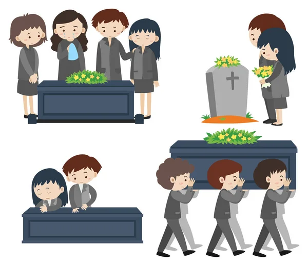 Persone tristi al funerale — Vettoriale Stock