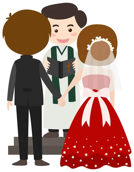 Escena de boda con novia y novio — Vector de stock