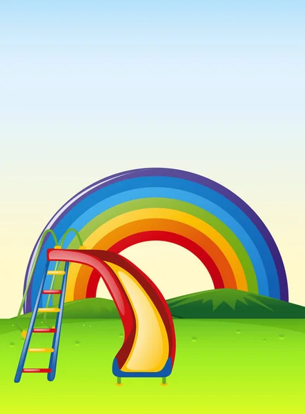 Escena del parque con tobogán y arco iris — Vector de stock